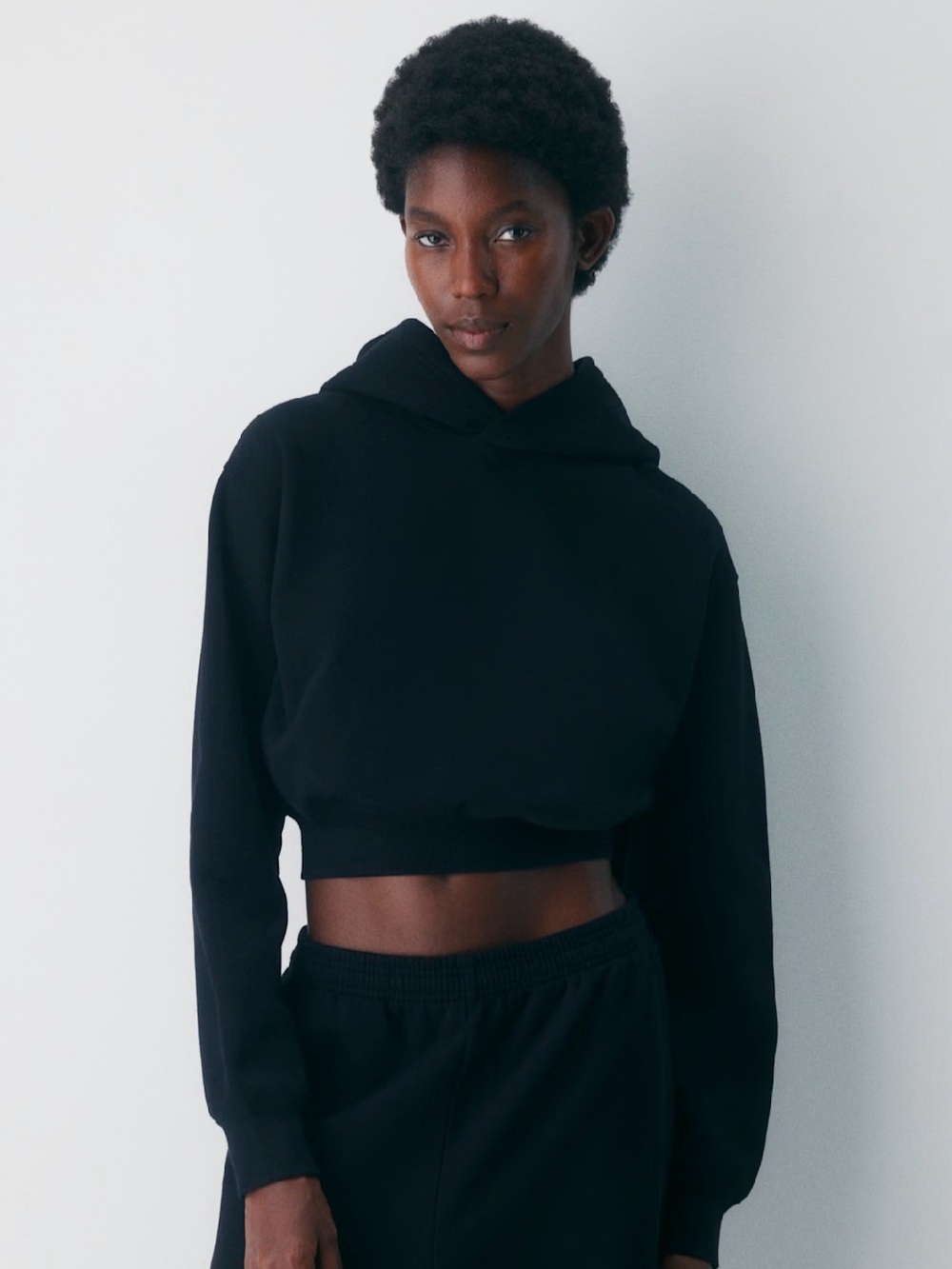 Aritizia The Group Babaton Weekender Hoodie Fleece Soft Cropped Black Sz XXS - Picture 1 of 15